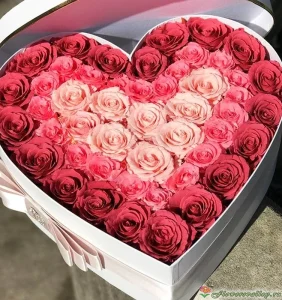 Сердце из 51 разноцветной розы, 51 шт