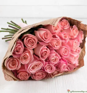 Букет из розовых роз (пр-во Эквадор, сорт Hermosa), 15 шт, 50 см