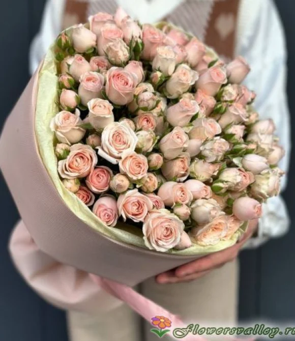 Букет из 25 розовых кустовых роз "Лидия" (Lidia)