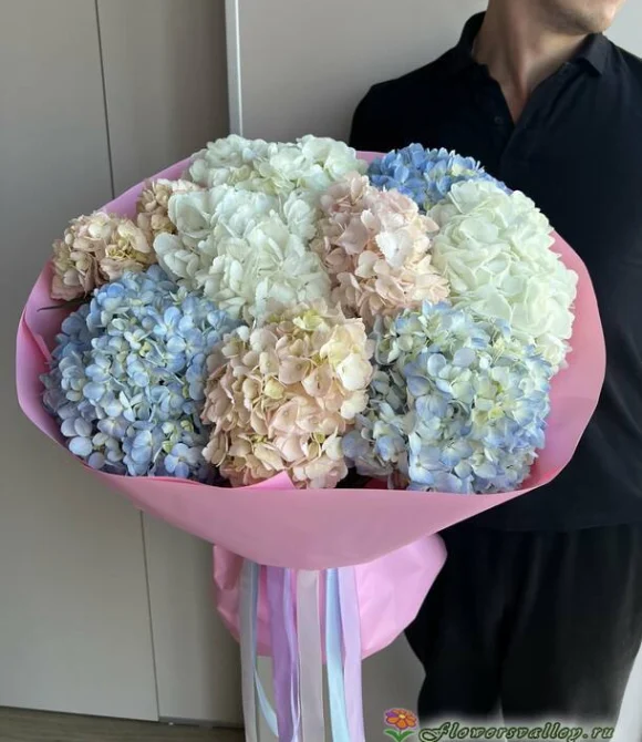 Букет из разноцветных гортензий, 9 шт.