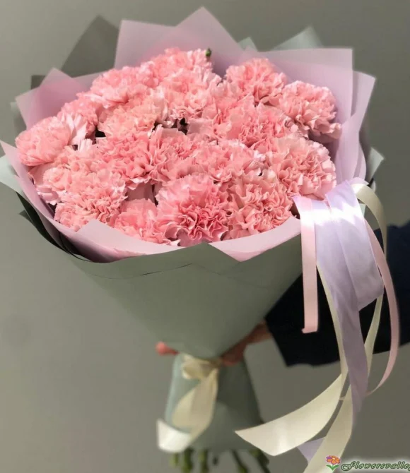 Букет из гвоздик и эвкалипта, 25 шт