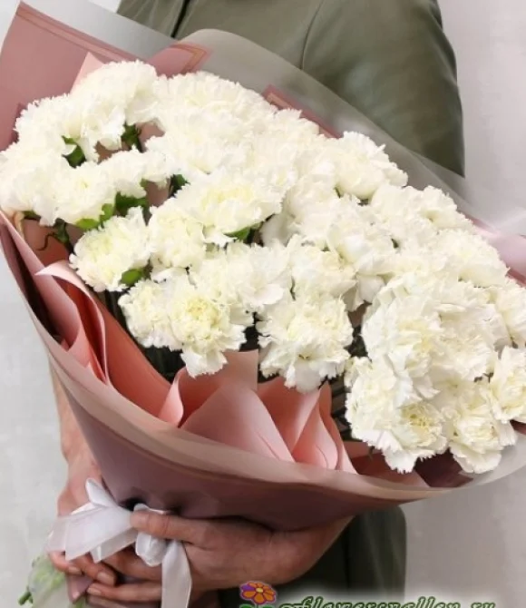 Букет из 35 белых гвоздик